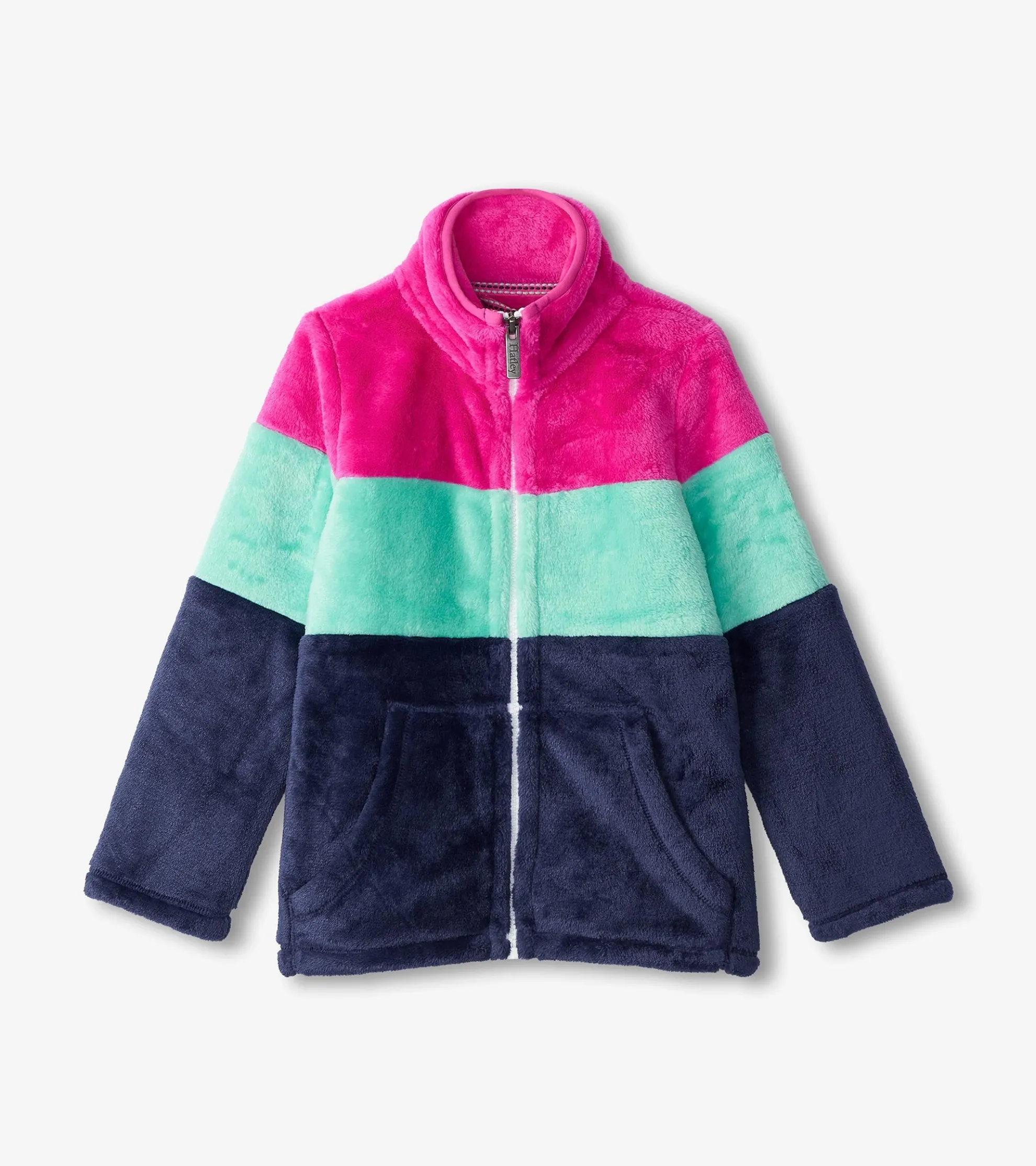 Outlet Girls Colourblock Stripes Fuzzy Fleece Zip-Up Jacket Outerwear|Sweaters