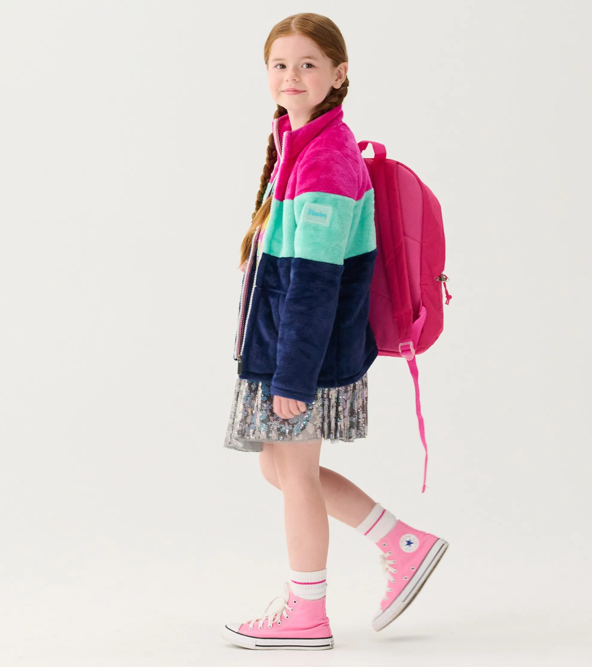Outlet Girls Colourblock Stripes Fuzzy Fleece Zip-Up Jacket Outerwear|Sweaters