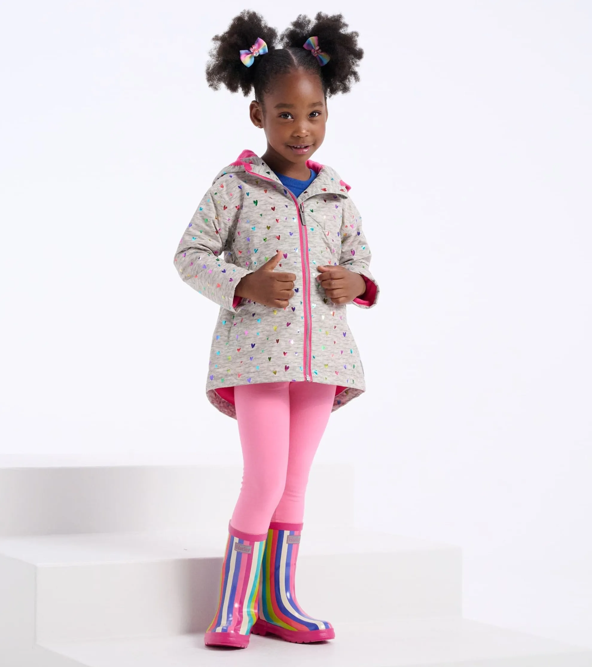 Outlet Girls Confetti Hearts Zip-Up Lightweight Rain Jacket Rainwear|Rainwear