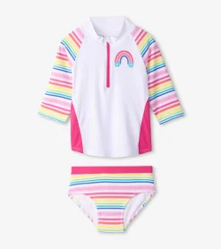 Online Girls Dazzling Stripes Two-Piece Rashguard Set Swimwear|Swimwear