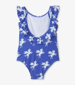 Hot Girls Dazzling Unicorn Ruffle Sleeve Swimsuit Swimwear|Swimwear