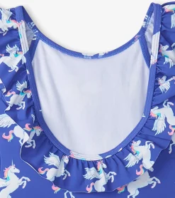 Hot Girls Dazzling Unicorn Ruffle Sleeve Swimsuit Swimwear|Swimwear