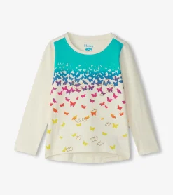 Online Girls Falling Butterflies Long Sleeve Graphic Tee Tops