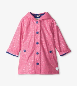 Outlet Girls Glitter Hearts Button-Up Rain Jacket Rainwear|Rainwear