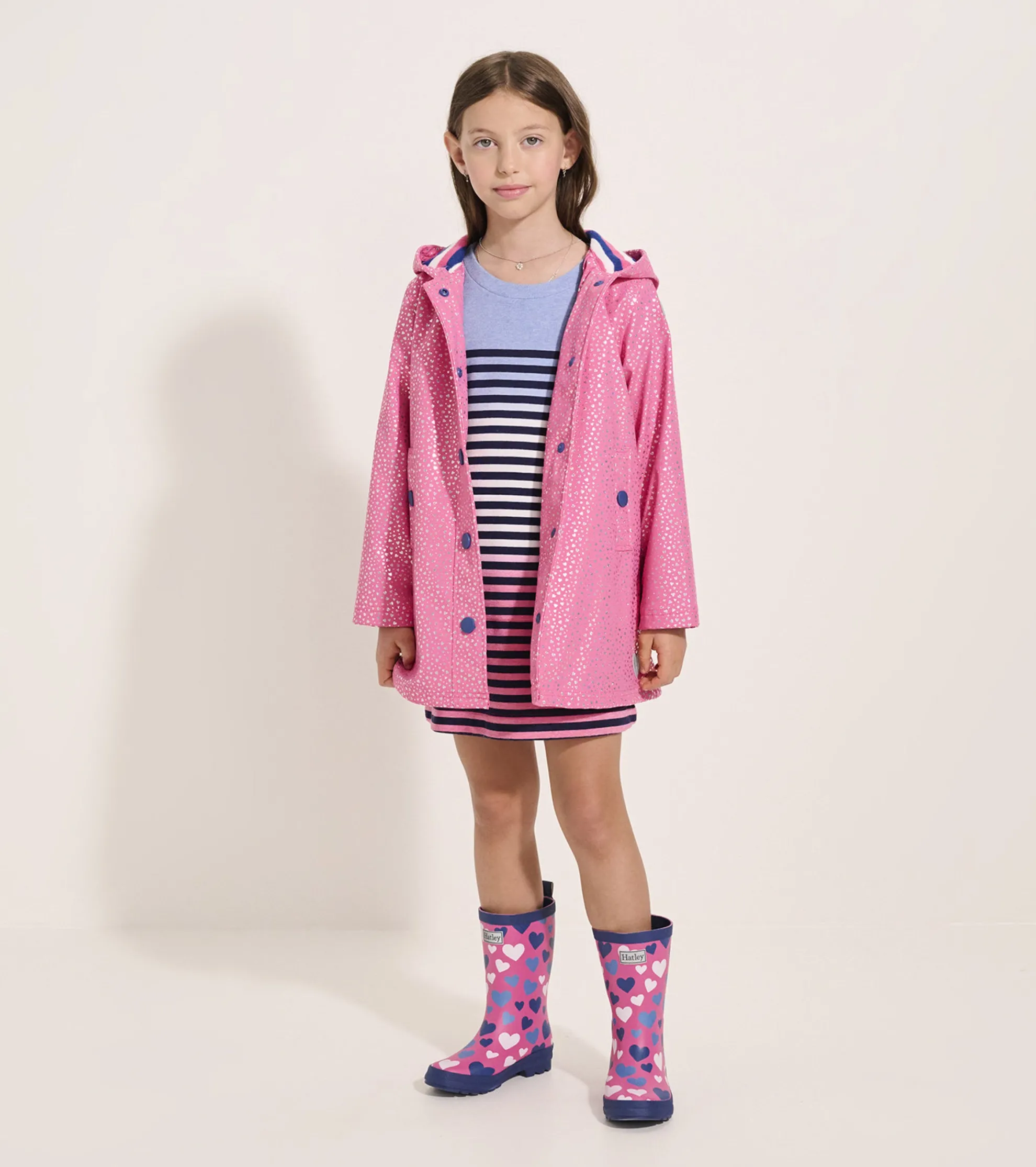 Outlet Girls Glitter Hearts Button-Up Rain Jacket Rainwear|Rainwear