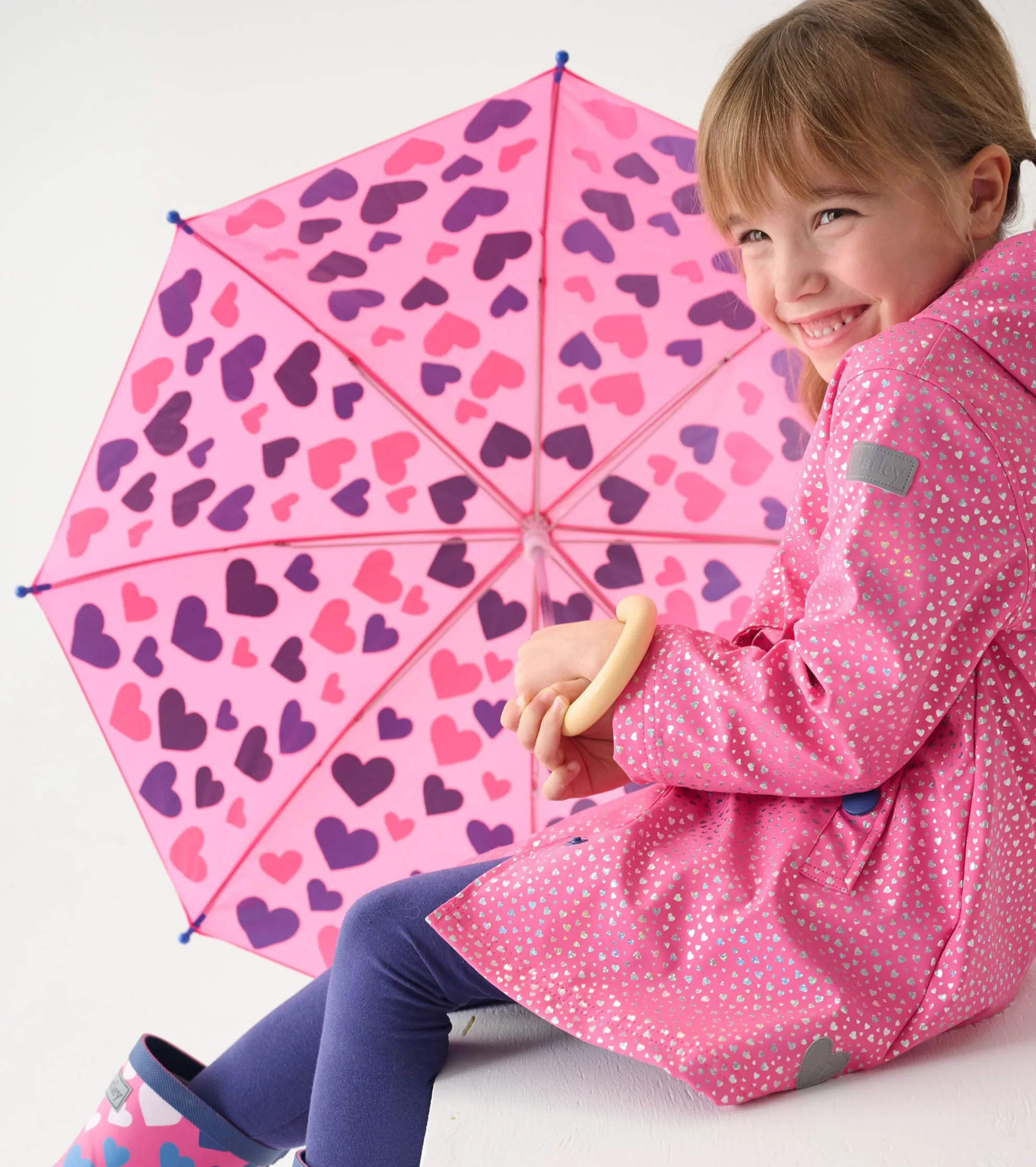 Outlet Girls Glitter Hearts Button-Up Rain Jacket Rainwear|Rainwear