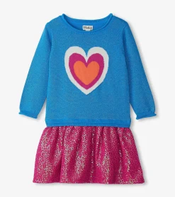 Online Girls Hearts Dropped Waist Sweater Dress Dresses
