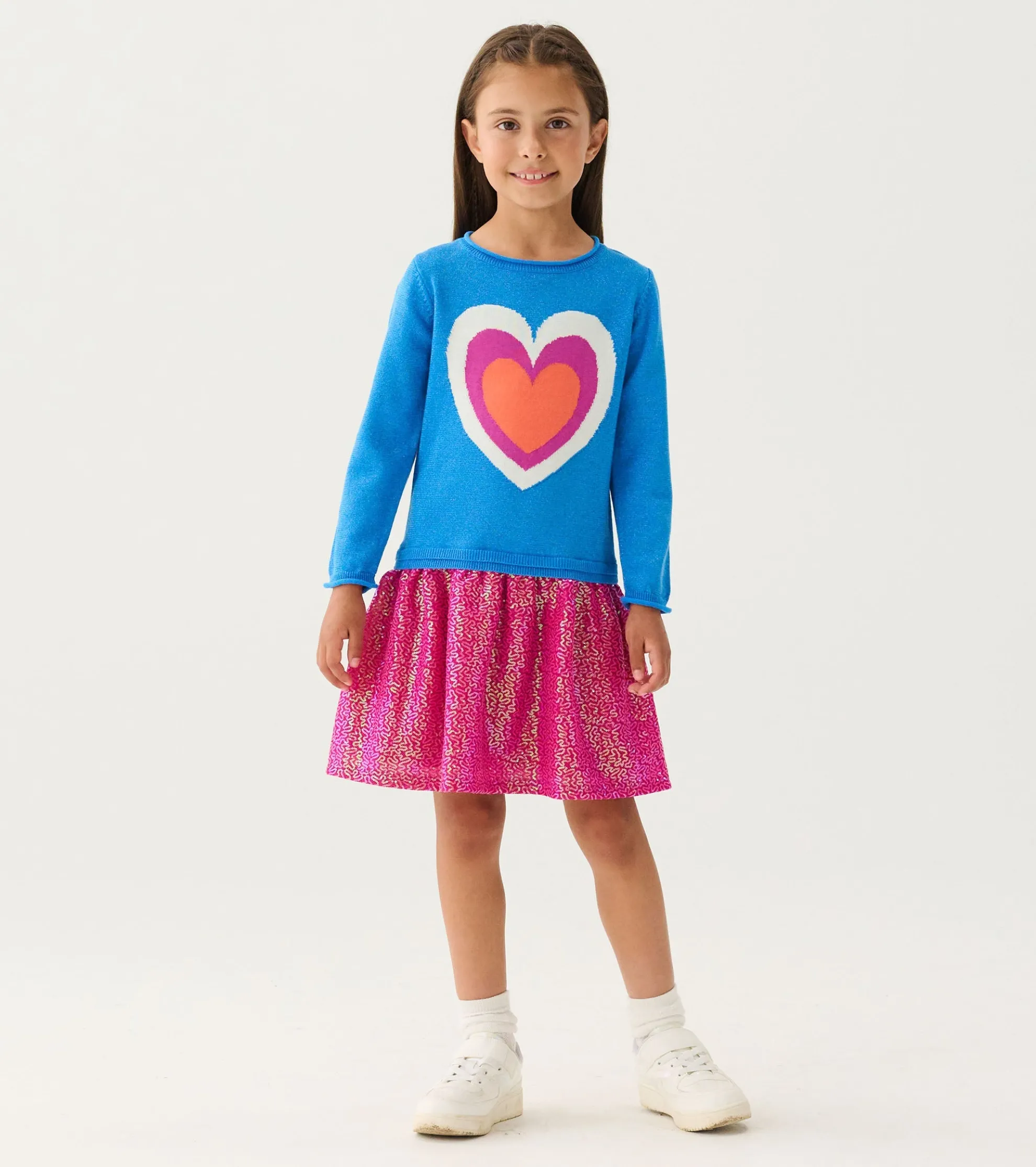 Online Girls Hearts Dropped Waist Sweater Dress Dresses