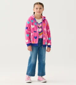 New Girls Hearts Fleece Zip-Up Hoodie Outerwear|Sweaters