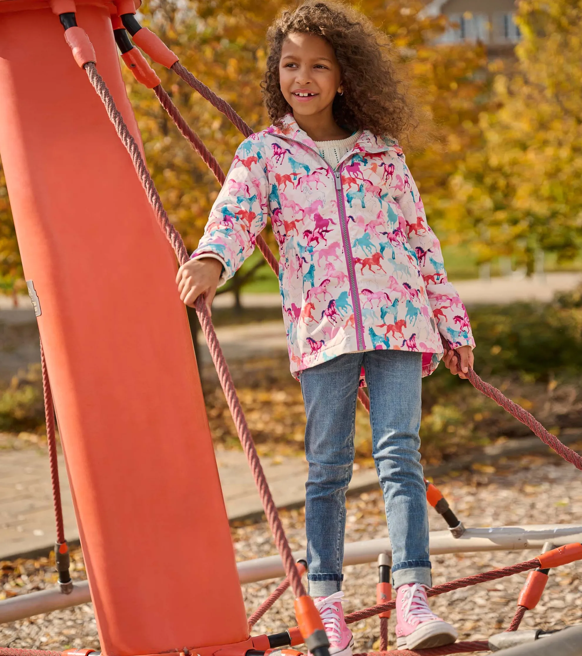 Outlet Girls Magical Horses Zip-Up Lightweight Rain Jacket Rainwear|Rainwear