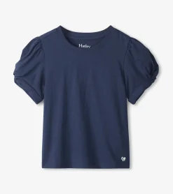 Girls Navy Twisted Sleeve Tee Tops