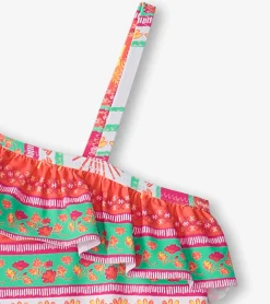 Hot Girls Ornate Tropicals Ruffle Trim Swimsuit Swimwear|Swimwear