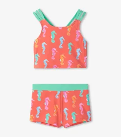 Best Girls Painted Seahorse Two-Piece Crop Top Bikini Set Swimwear|Swimwear