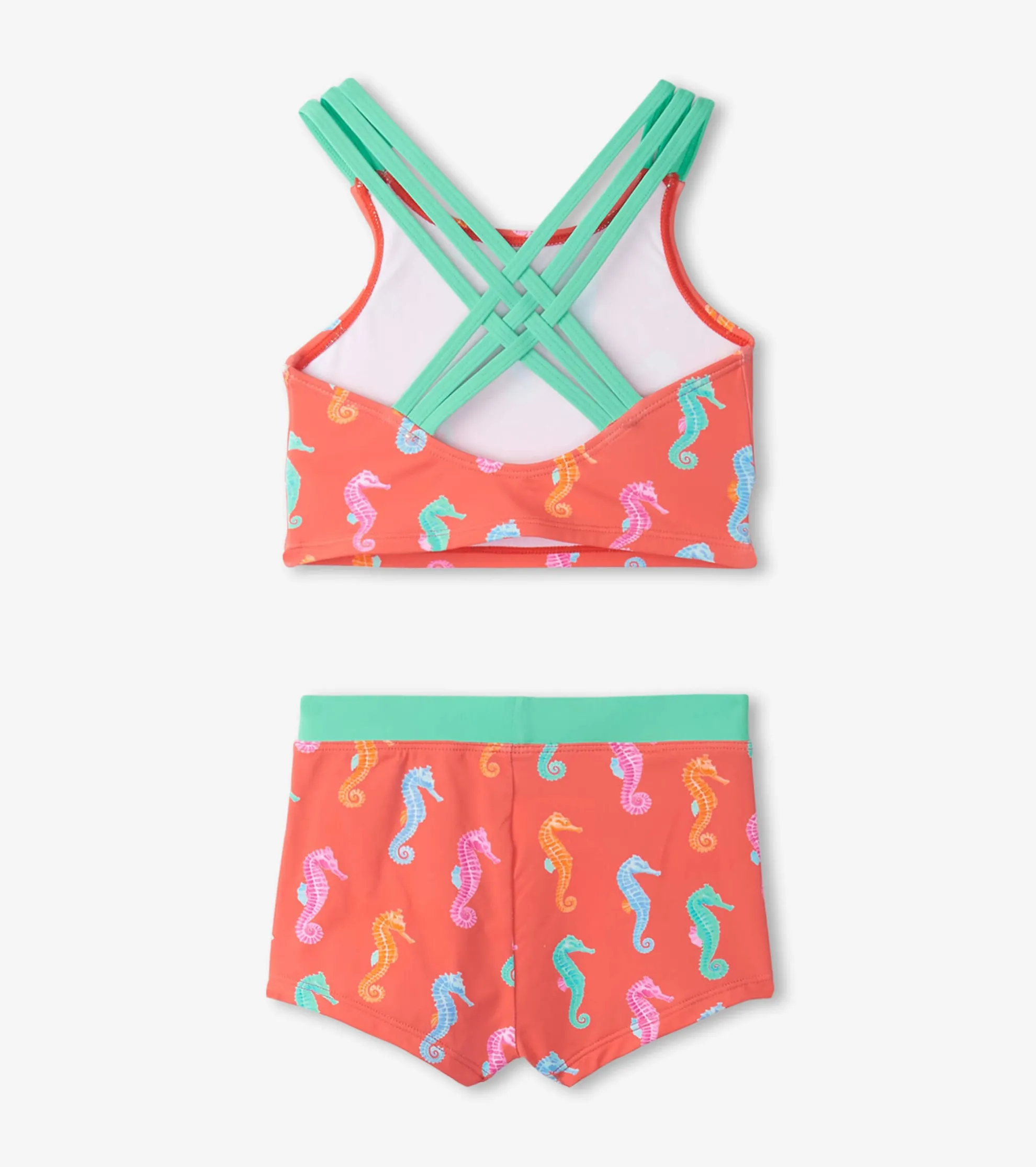 Best Girls Painted Seahorse Two-Piece Crop Top Bikini Set Swimwear|Swimwear