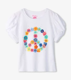 Sale Girls Peace Flower Twisted Sleeve Tee Tops