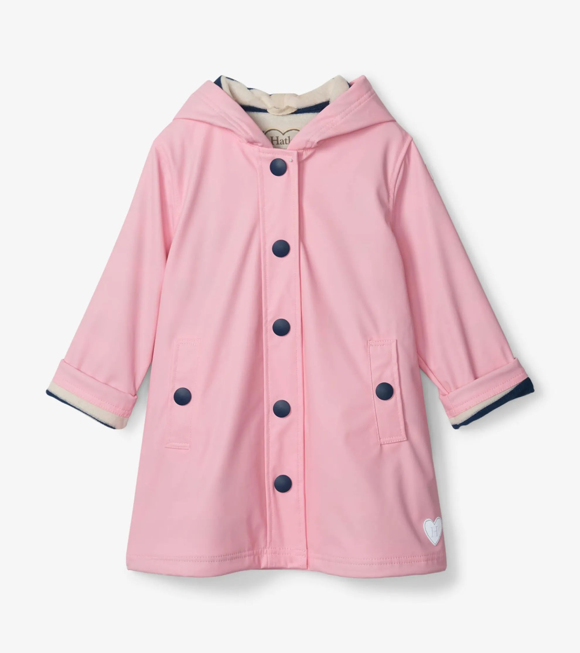 Best Girls Pink & Navy Button-Up Rain Jacket Rainwear|Rainwear