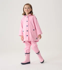Best Girls Pink & Navy Button-Up Rain Jacket Rainwear|Rainwear