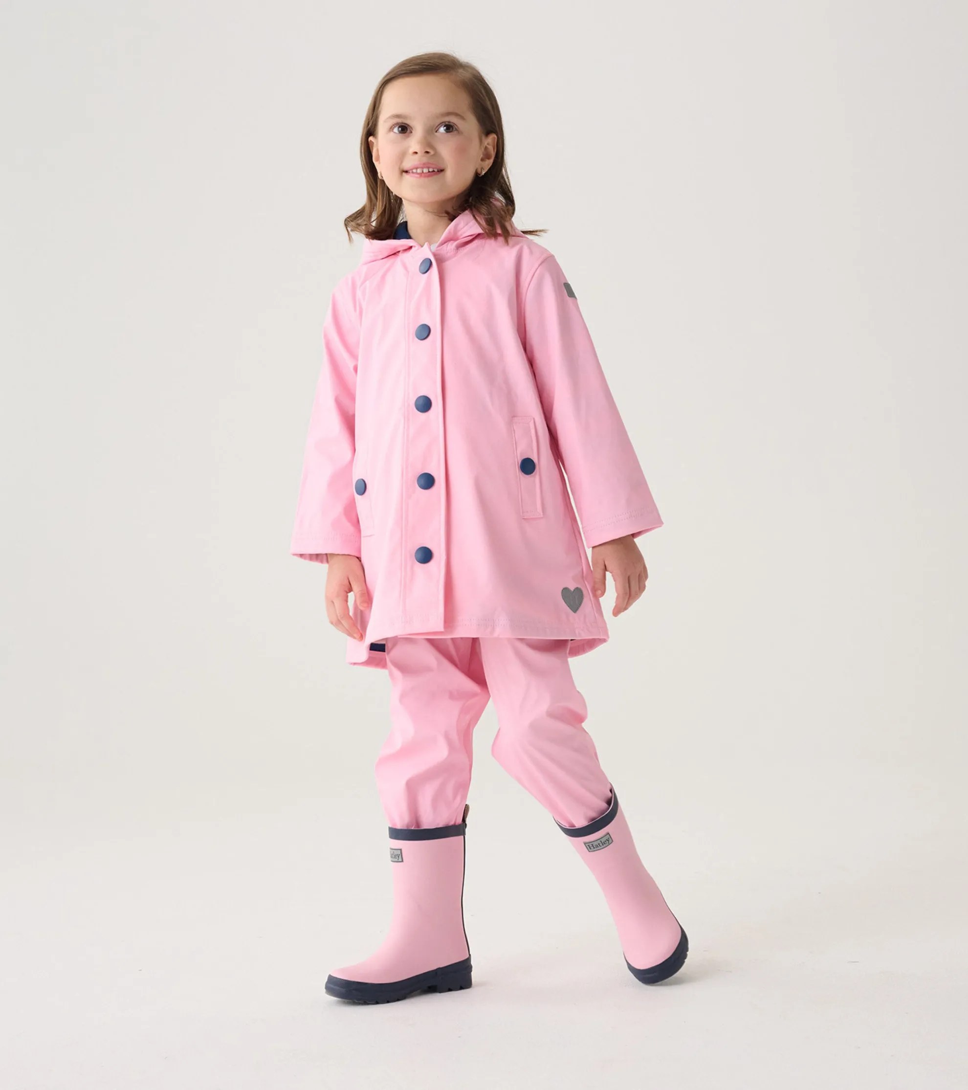 Best Girls Pink & Navy Button-Up Rain Jacket Rainwear|Rainwear