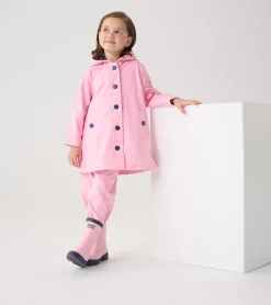 Best Girls Pink & Navy Button-Up Rain Jacket Rainwear|Rainwear