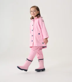 Best Girls Pink & Navy Button-Up Rain Jacket Rainwear|Rainwear