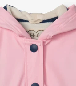 Best Girls Pink & Navy Button-Up Rain Jacket Rainwear|Rainwear