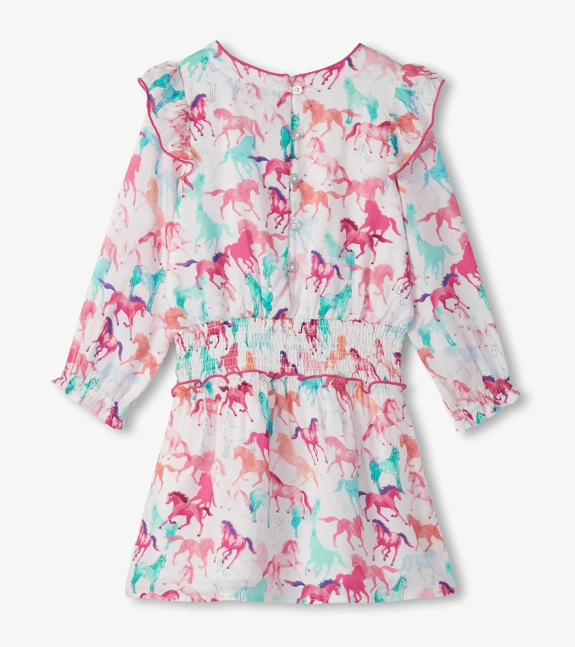 Outlet Girls Pretty Horses Smocked Waist Dress Dresses