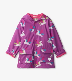 Online Girls Pretty Unicorn Colour Changing Button-Up Rain Jacket Rainwear|Rainwear
