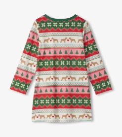 Sale Girls Puppy Hearts Fair Isle Long Sleeve Nightdress Sleepwear|Sleepwear