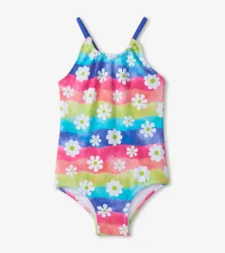Hot Girls Rainbow Flower Gathered Swimsuit Swimwear|Swimwear