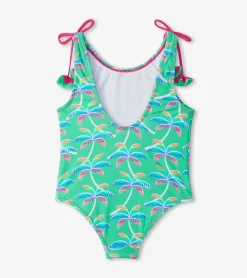 New Girls Rainbow Palm Shoulder Shoulder Bow Swimsuit Swimwear|Swimwear