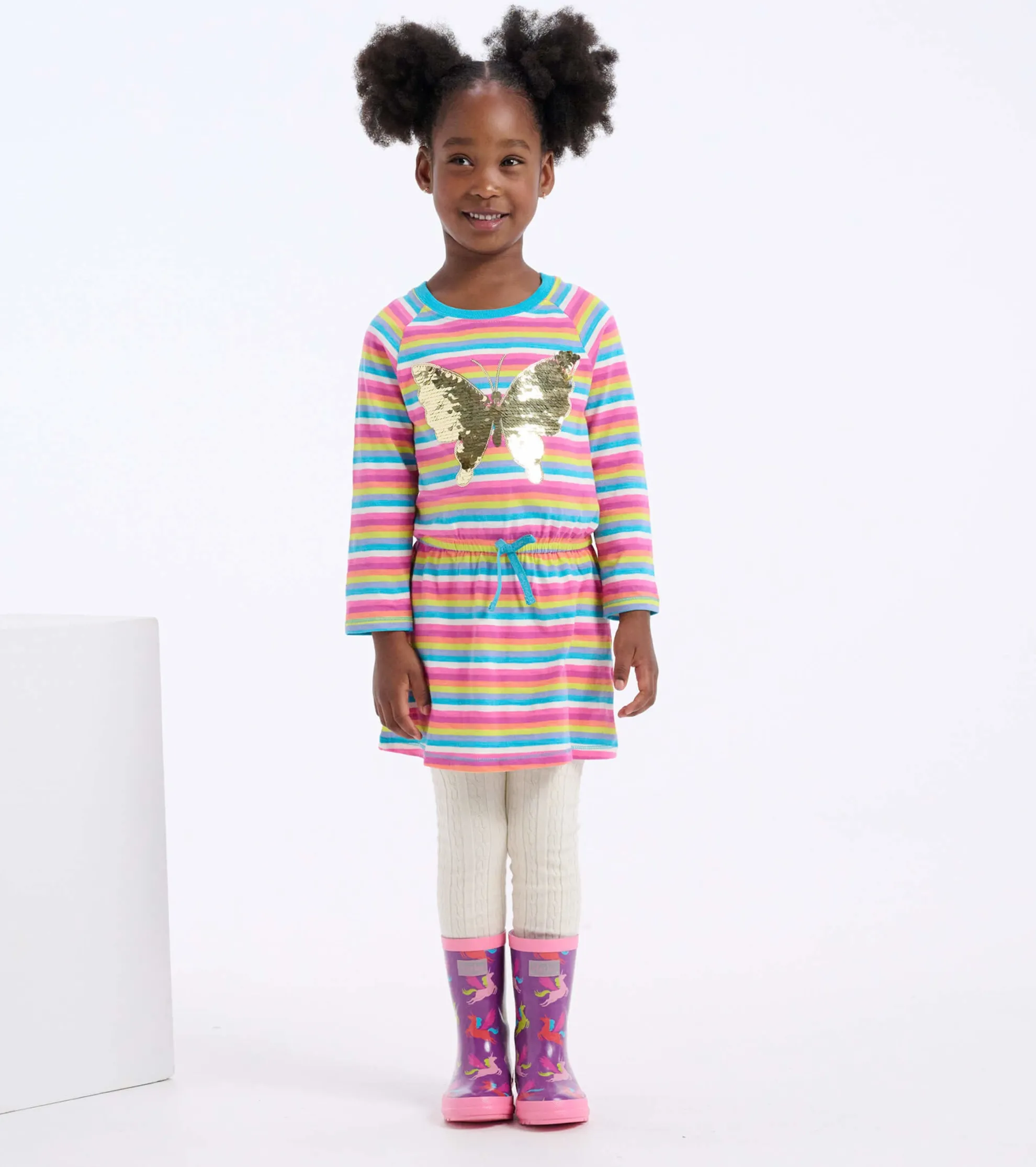 Sale Girls Rainbow Stripes Drop Waist Dress Dresses