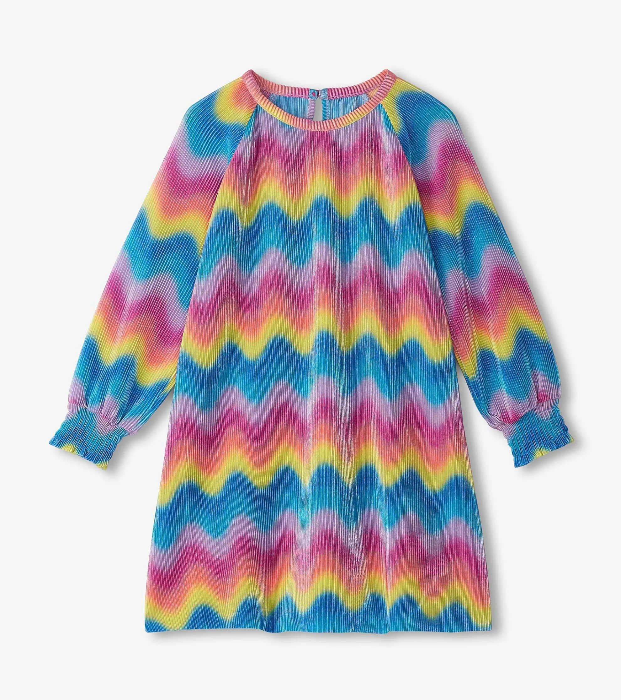Discount Girls Rainbow Wave Pleated A-Line Dress Dresses