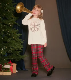 Discount Girls Red Plaid Flared Pants Bottoms