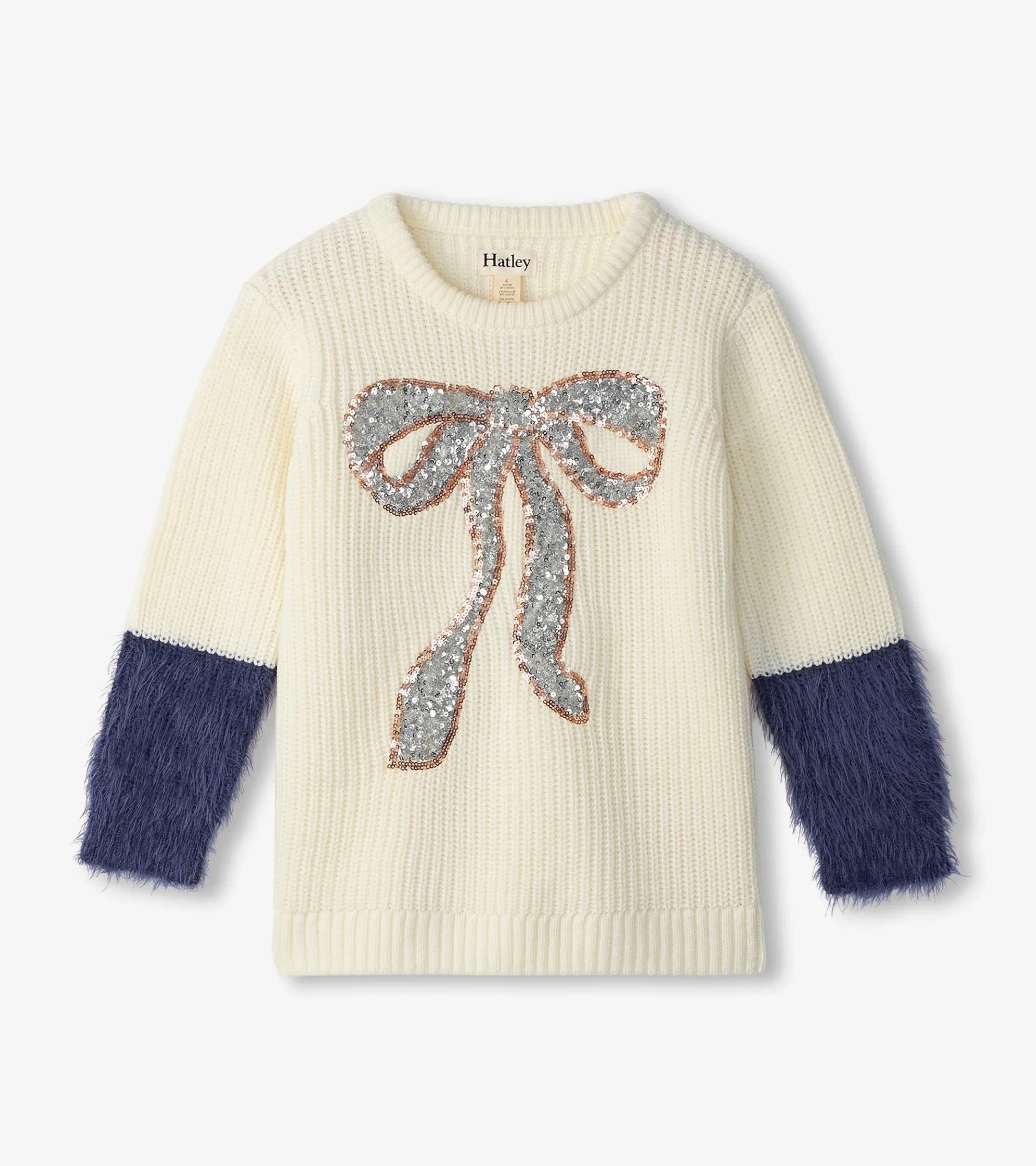Clearance Girls Sequin Bow Fluffy Sleeve Sweater Sweaters