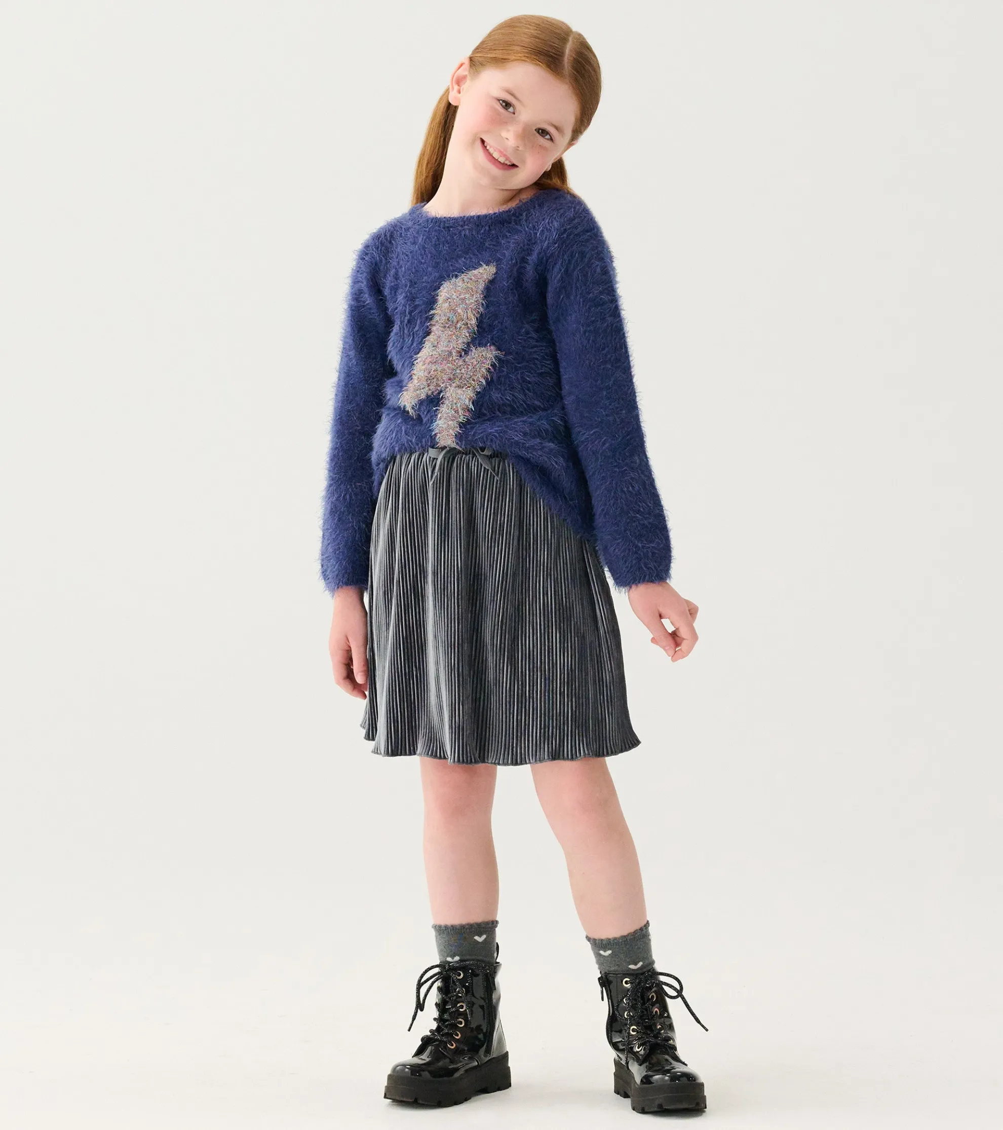 Online Girls Silver Shine Pleated Velour Skirt Bottoms