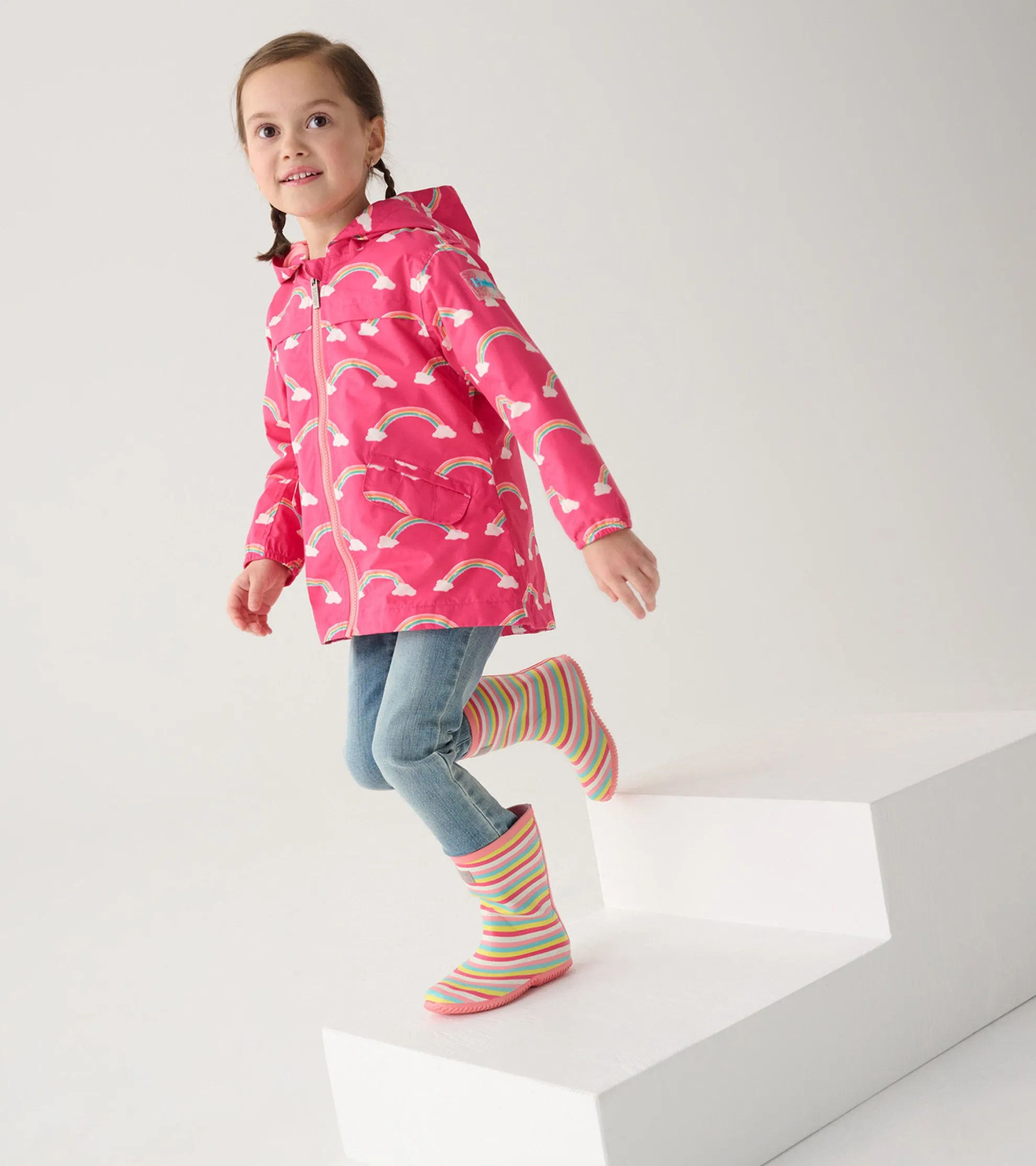 Discount Girls Summer Rainbow Zip-Up Lightweight Rain Jacket Rainwear|Rainwear
