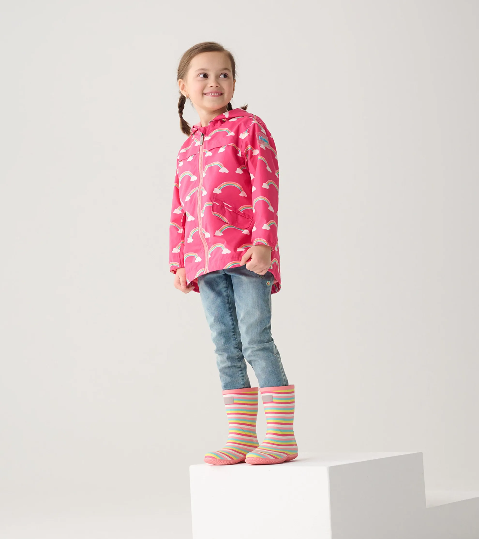 Discount Girls Summer Rainbow Zip-Up Lightweight Rain Jacket Rainwear|Rainwear