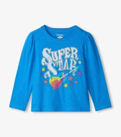 Clearance Girls Super Star Guitar Long Sleeve Graphic Tee Tops