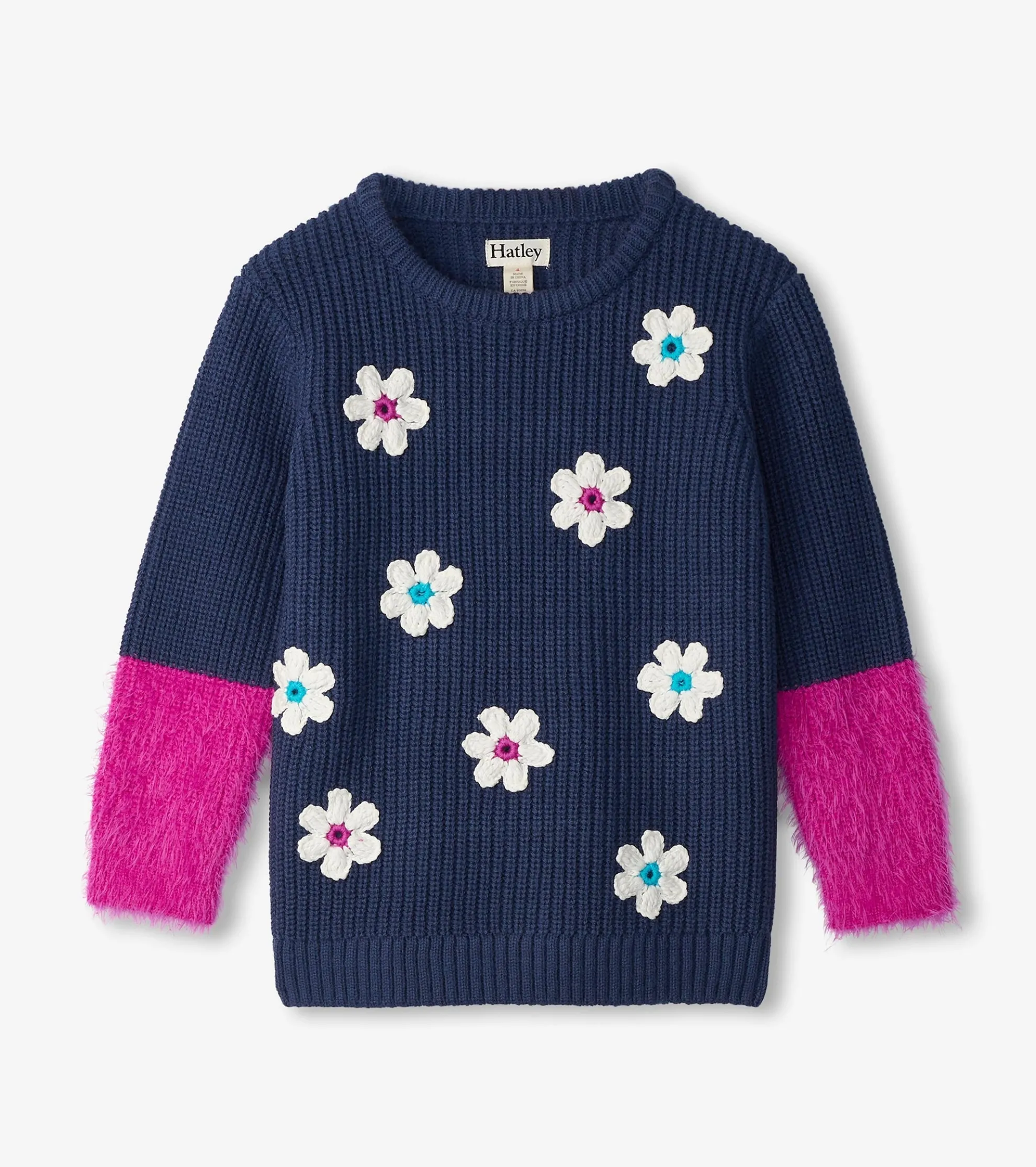 Clearance Girls Throwback Flowers Fluffy Sleeve Sweater Tunic Sweaters