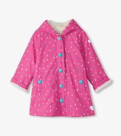 Discount Girls Tiny Dots Sherpa Lined Button-Up Rain Jacket Rainwear|Rainwear