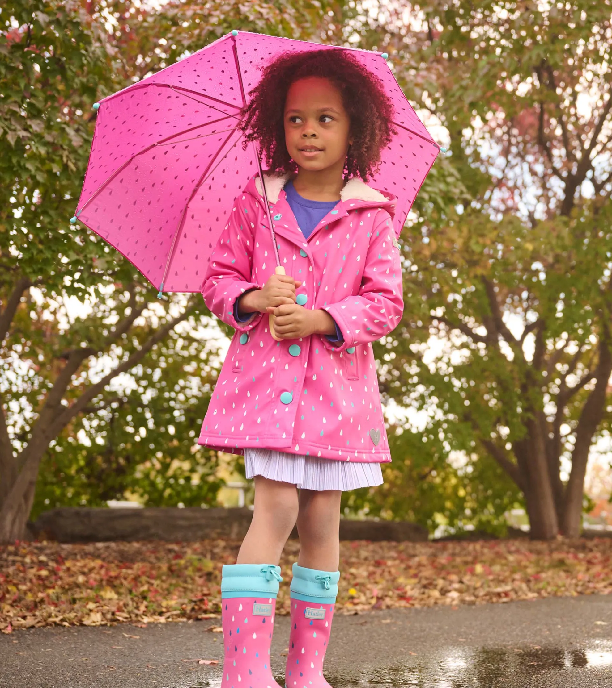 Discount Girls Tiny Dots Sherpa Lined Button-Up Rain Jacket Rainwear|Rainwear