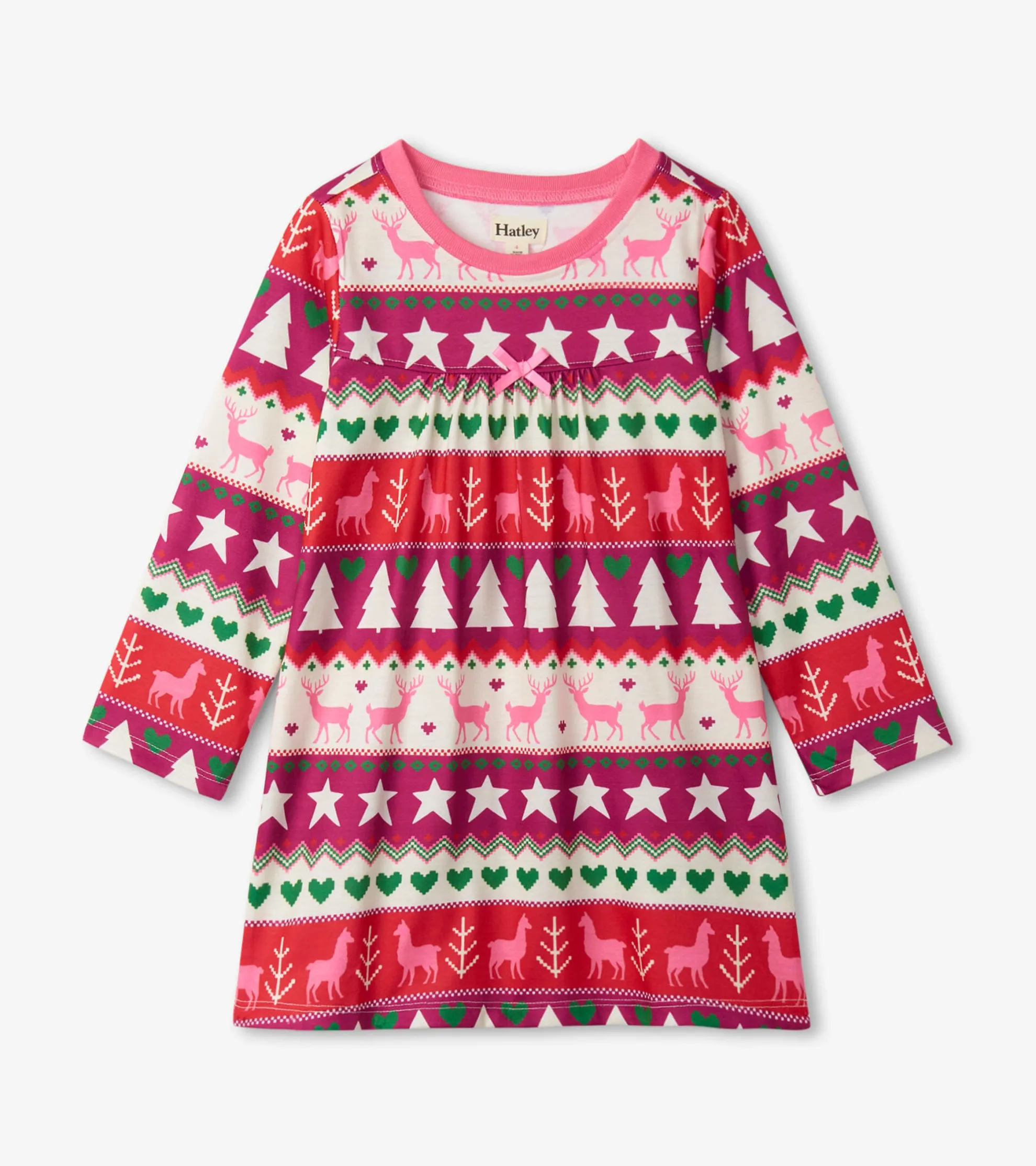 Hot Holiday Fair Isle Long Sleeve Girls Nightgown Sleepwear|Sleepwear