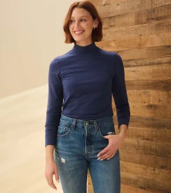 New Mock Neck Top - Patriot Blue Women Tops