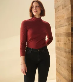 Clearance Mock Neck Top - Russet Brown Women Tops