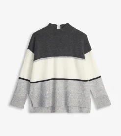 Hot Mock Neck Tunic - Grey Block Women Sweaters|Tops