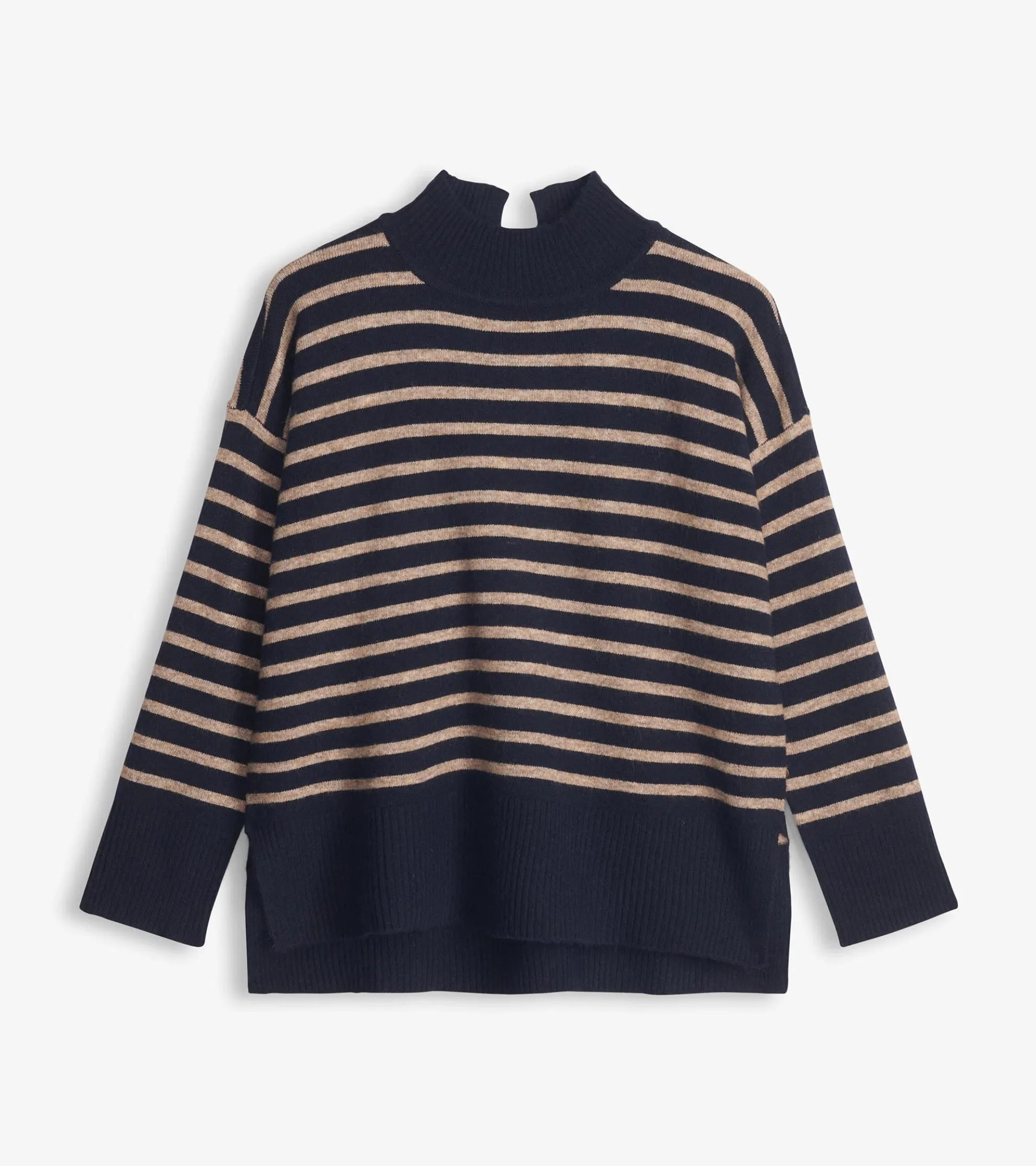 Discount Mock Neck Tunic - Navy Taupe Stripes Women Sweaters|Tops