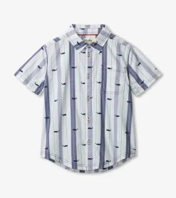 Nautical Whales Short Sleeve Button Down Shirt BOY Tops