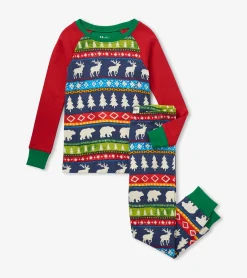 Outlet Navy Painted Fairisle Raglan Kids Organic Cotton Pajama Set BOY Sleepwear|Sleepwear