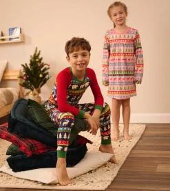 Outlet Navy Painted Fairisle Raglan Kids Organic Cotton Pajama Set BOY Sleepwear|Sleepwear