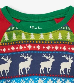 Outlet Navy Painted Fairisle Raglan Kids Organic Cotton Pajama Set BOY Sleepwear|Sleepwear